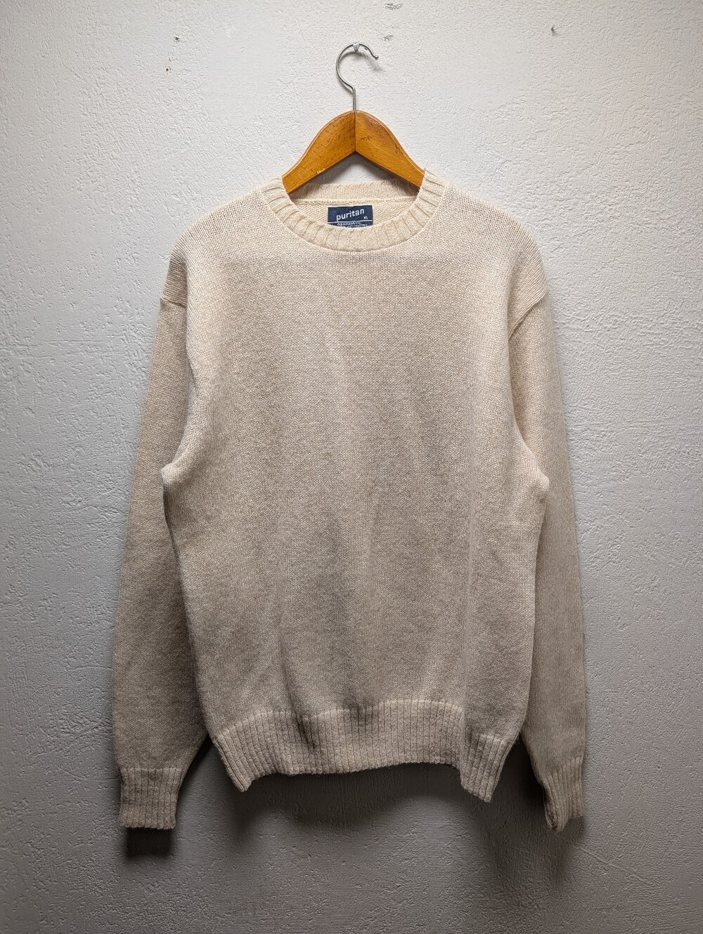 Vintage Puritan Aquamatic Mens XL Beige Wool Blend Crewneck Pullover Sweater